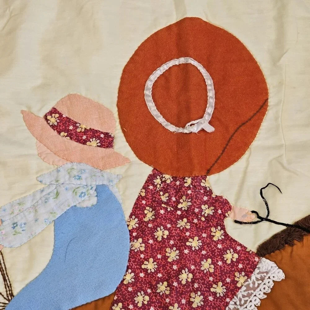 Vintage 70s‎ Homemade Holly Hobbie Quilt Handmade Rocking Horse Patchwork 45x61